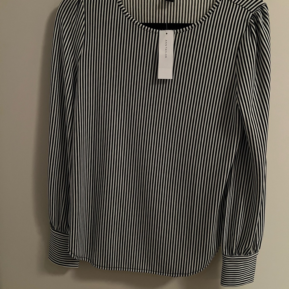 Ann Taylor Black and White Striped Blouse